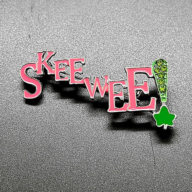 muiot Fashion Pink Green rhinestone letter SKEEWEE Metal Text Brooch sorority girl Jewelry PIN - Image 4